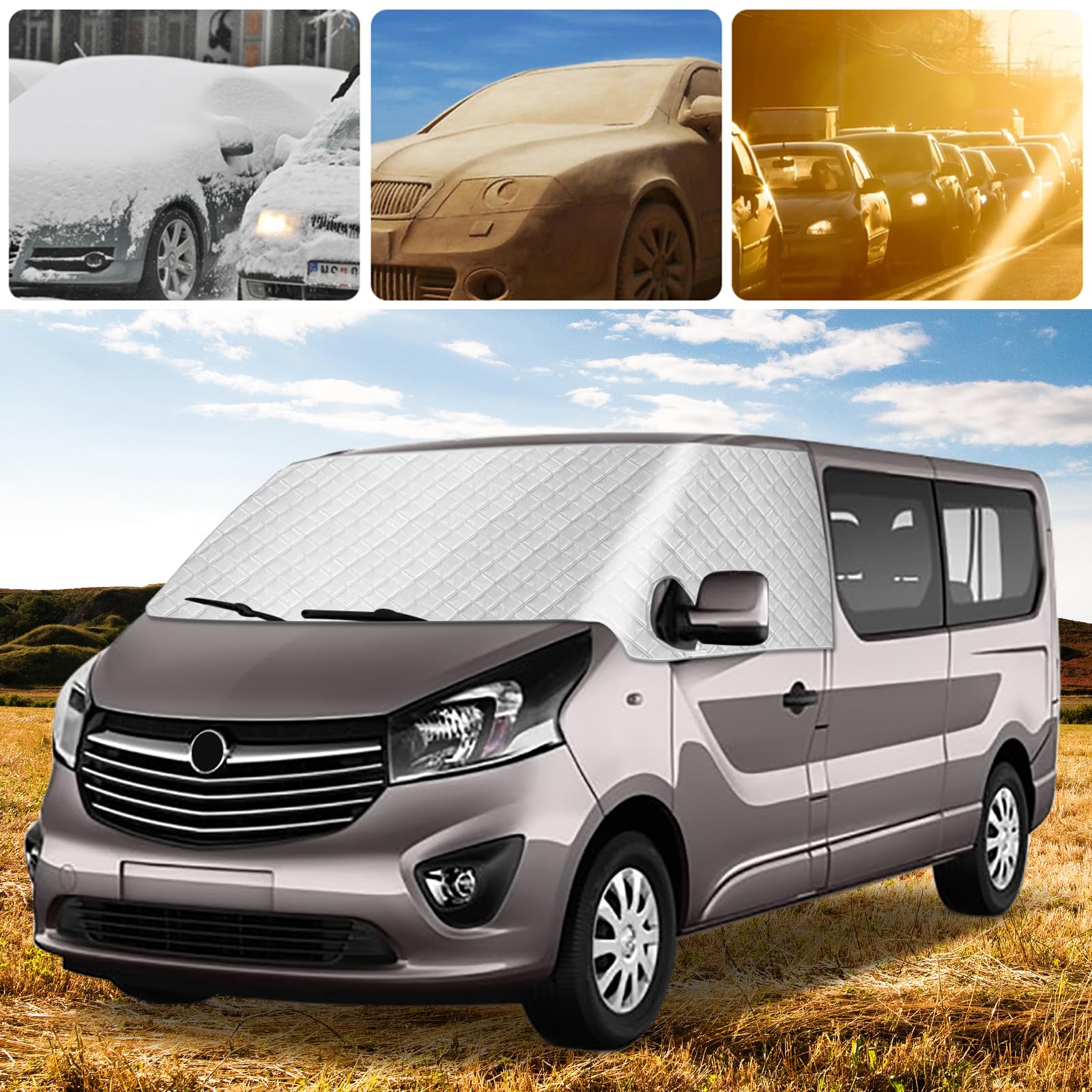 Parasole per Renault Trafic 2014-2023 | Copertura Esterna del Parabrezza dell'auto in Argento Copertura Antigelo per Neve