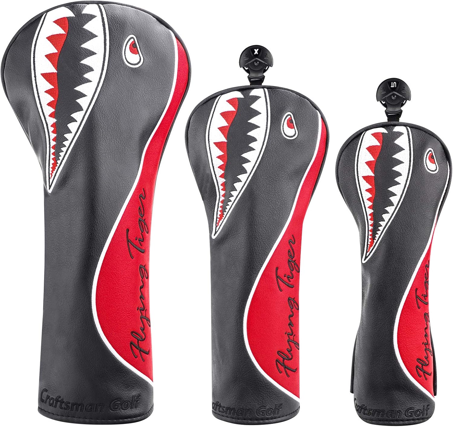 Craftsman Golf Flying Tiger Warshark Golf Club Cover Headcover for Driver Fairway Wood Rescue Hybrid Blade Putters