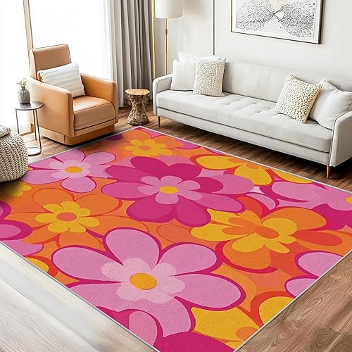 Miniatura 3 de Groovy - Alfombra floral lavable, estilo retro, de 6 x 8 a 70 pies, para dormitorio, sala de estar, decoración del hogar, suave, antideslizante, no