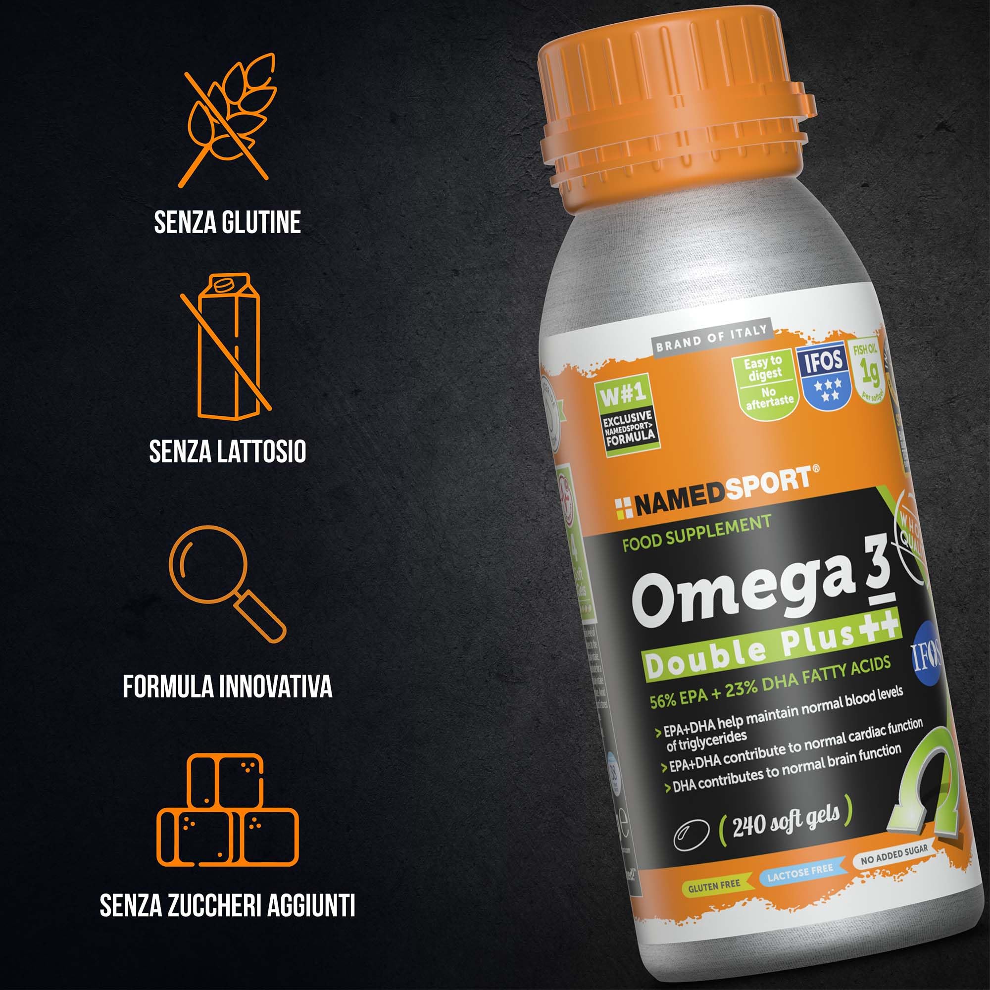 NAMEDSPORT Omega 3 Double Plus | Integratori Omega 3 Alta Concentrazione EPA + DHA da Olio di Pesce Purificato | Certificato | Supporto per Cuore, Cervello, Vista | 350 Softgel 2 Confezioni (110+240)