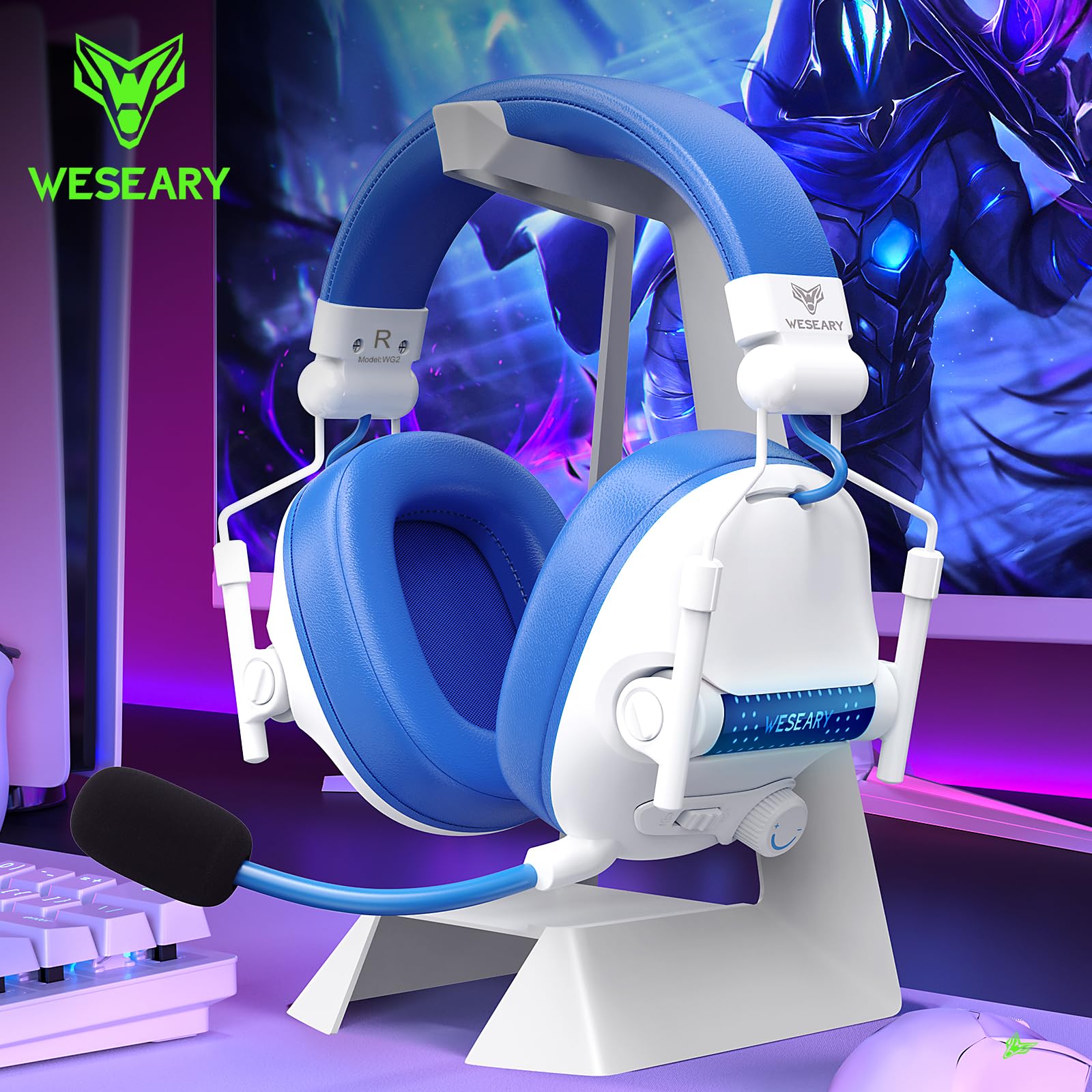 WESEARY Casque Gaming, Casque Audio Stéréo avec Micro pour PS4, PS5, PC, Xbox One, Switch, Casque avec Coussinets en Mousse à Mémoire de Forme, Jack 3,5 mm