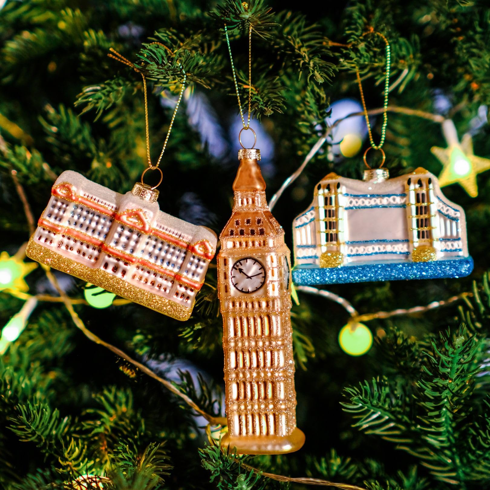 Amanman Hand-Blown London Landmarks Christmas Ornaments Set of 3