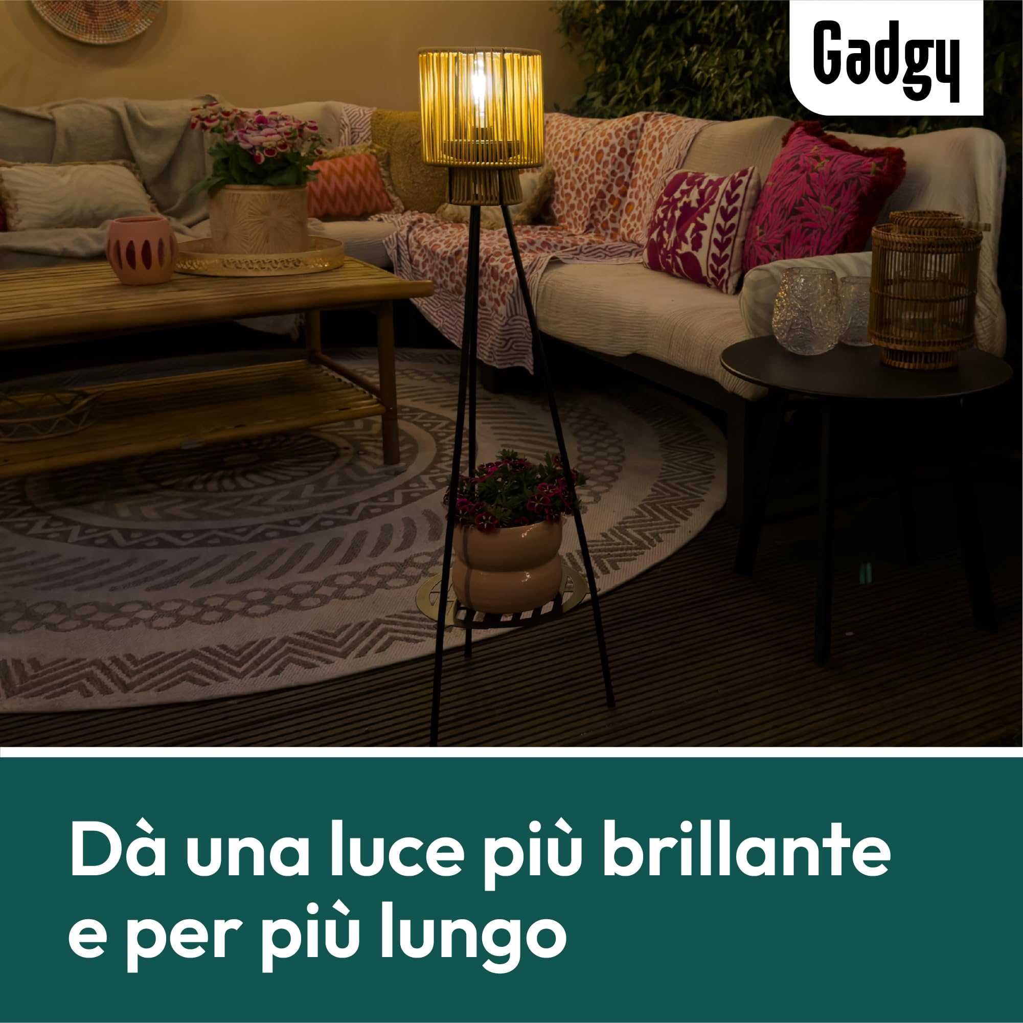 Gadgy Lampada da Terra Solare da Esterno con Portafiori | Lampada LED Impermeabile per Giardino, Balcone o Terrazza | Illuminazione Sostenibile con Treppiede Design