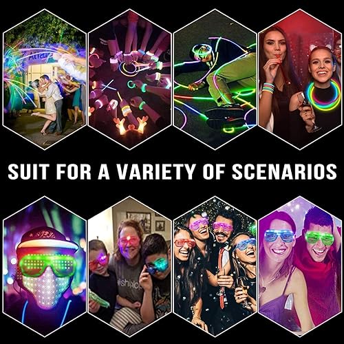 Miniatura 6 de Paquete de 125 suministros de fiesta que brillan en la oscuridad con 100 pulseras de palos brillantes y 25 lentes intermitentes de persiana, luz LED