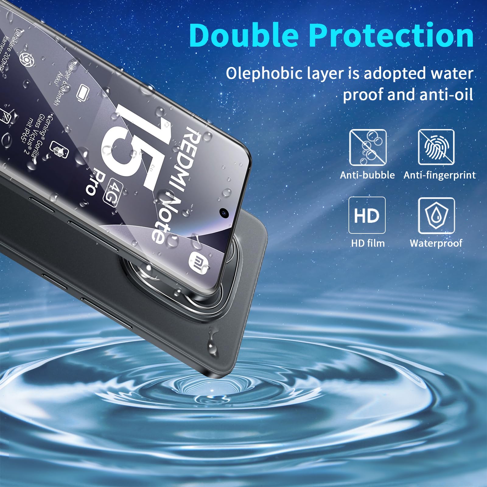 Lutree per Xiaomi Redmi Note 15 Pro 4G Vetro Temperato, 2+2 Pezzi 3D Pellicola Protettiva + Pellicola Fotocamera, HD Durezza 9H Vetro Protettivo, Senza Bolle Anti-Graffio Protezione Schermo