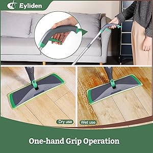 Eyliden Spray Mop - Includes Bio-Enzyme Multi-Surface Cleaner Concentrate, 2 Microfiber Pads | All-in-One Solution Floor Cleaning Kit - Long-Lasting Freshness Wet Mops