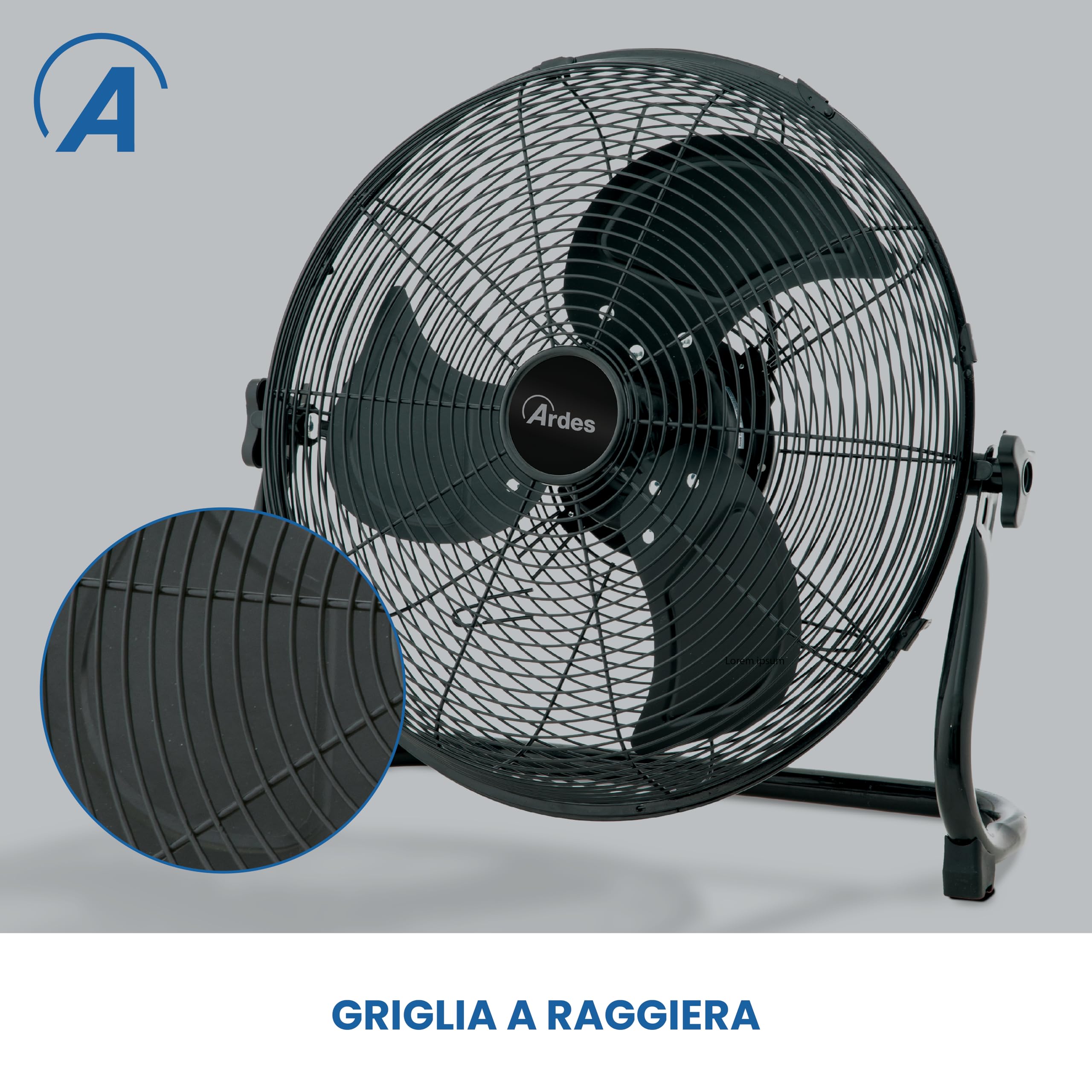 ARDES BOX METAL 45 B AR5C45BB Bodenventilator Ø45 cm 100 W mit 3 Geschwindigkeiten, Metallgehäuse und vertikaler Neigung für starke Belüftung