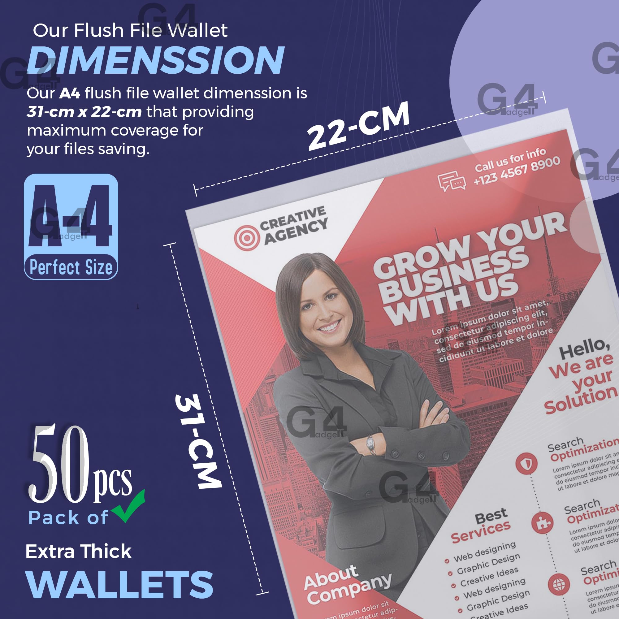 Image secondaire de Lot de 50 pochettes en plastique transparent A4 avec ouverture sur le dessus et sur le côté 100 microns PP pour rapport, présent
