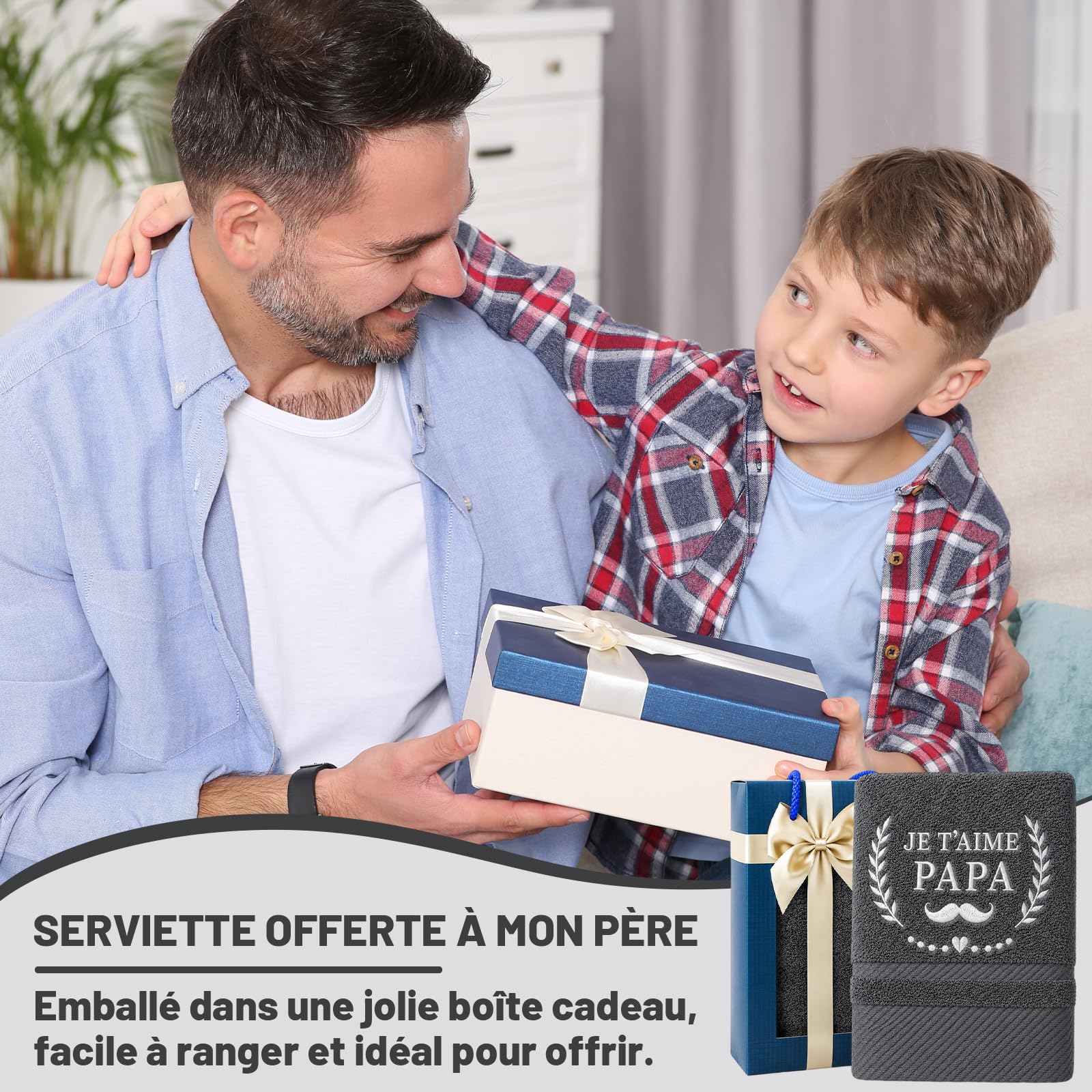 Serviette Brodée Cadeau Papa Anniversaire Sport Homme Coffret Élégant Fête des Pères Doux Salle de Bain
