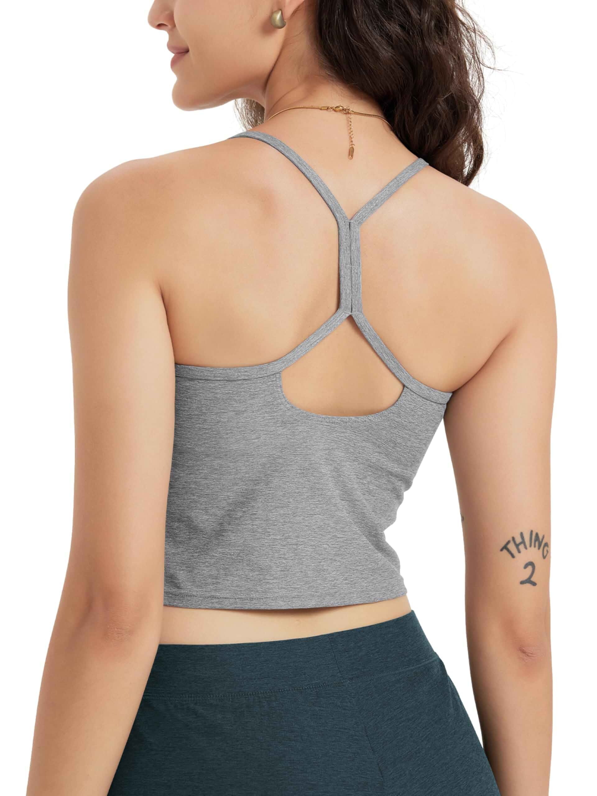 ODODOS Women's Slim Racerback Cropped Tank - odSTRATUM Tech Sports Bra, Ultra Soft UPF 50+ Cami Top with Built-in Bra