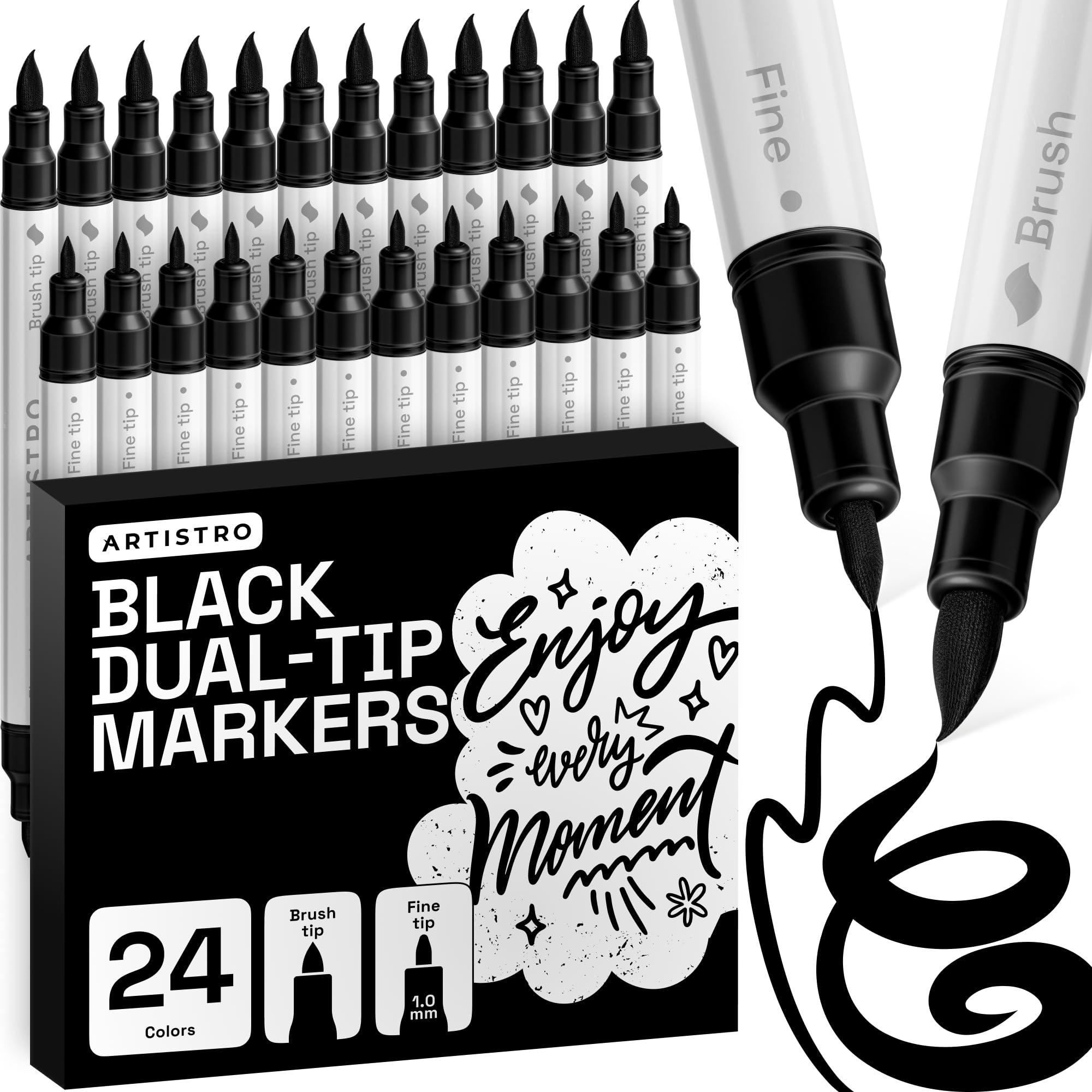 ARTISTRO 24 Black Dual-Tip Acrylic Paint Marker Pens for Drawing