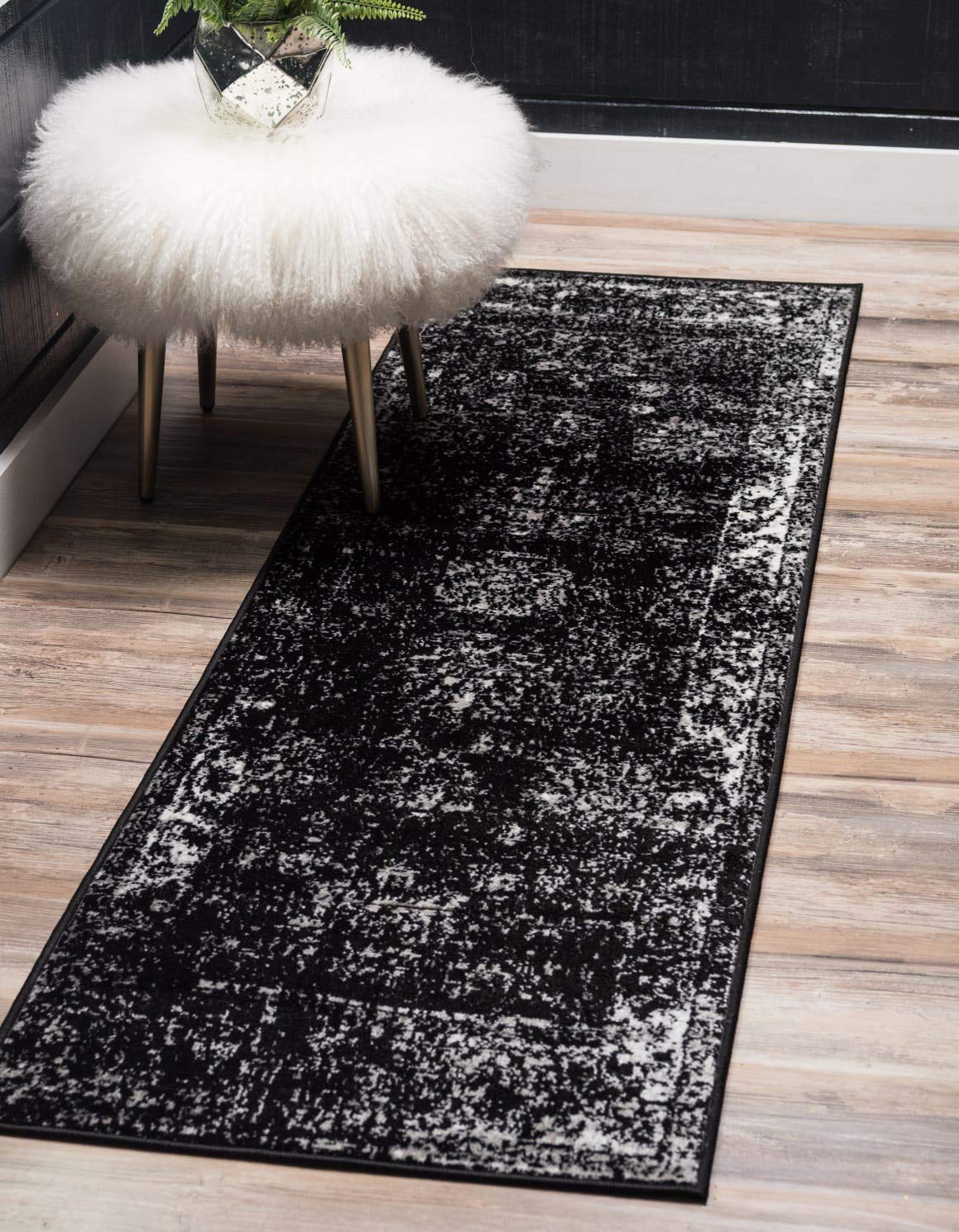Unique Loom Sofia Collection Area Rug - Casino (2' x 6' 7" Runner, Black/ Ivory)