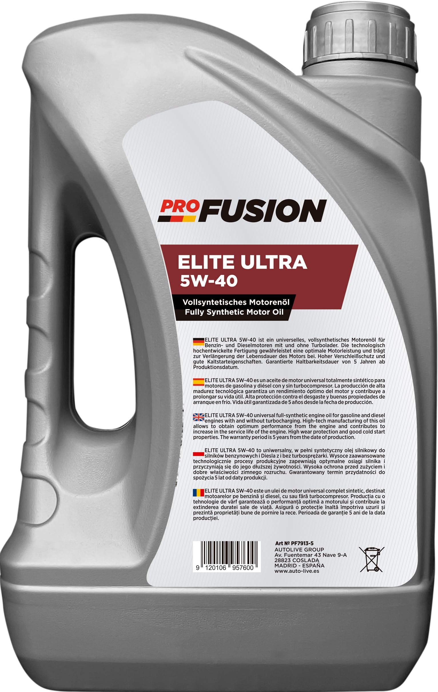 ProFusion Aceite para Motores Gasolina y Diésel - Lubricante Sintético para Coche 5w40 Elite Ultra C3 - Pack de 2 x 5L = 10L