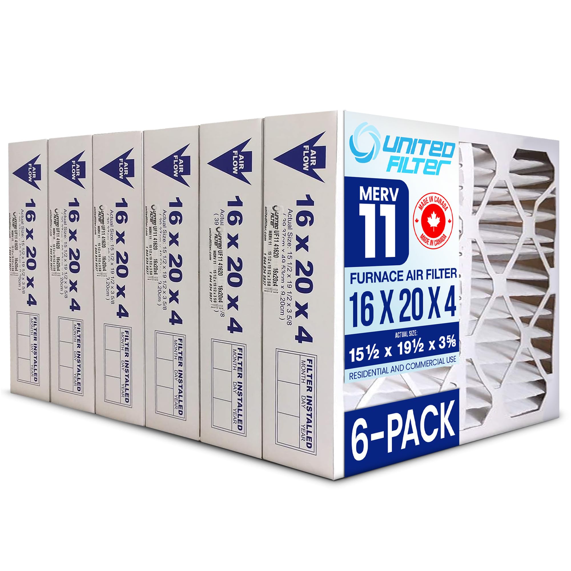16x20x4 MERV 11 Furnace Air Filters (Actual Size 15-1/2 x 19-1/2 x