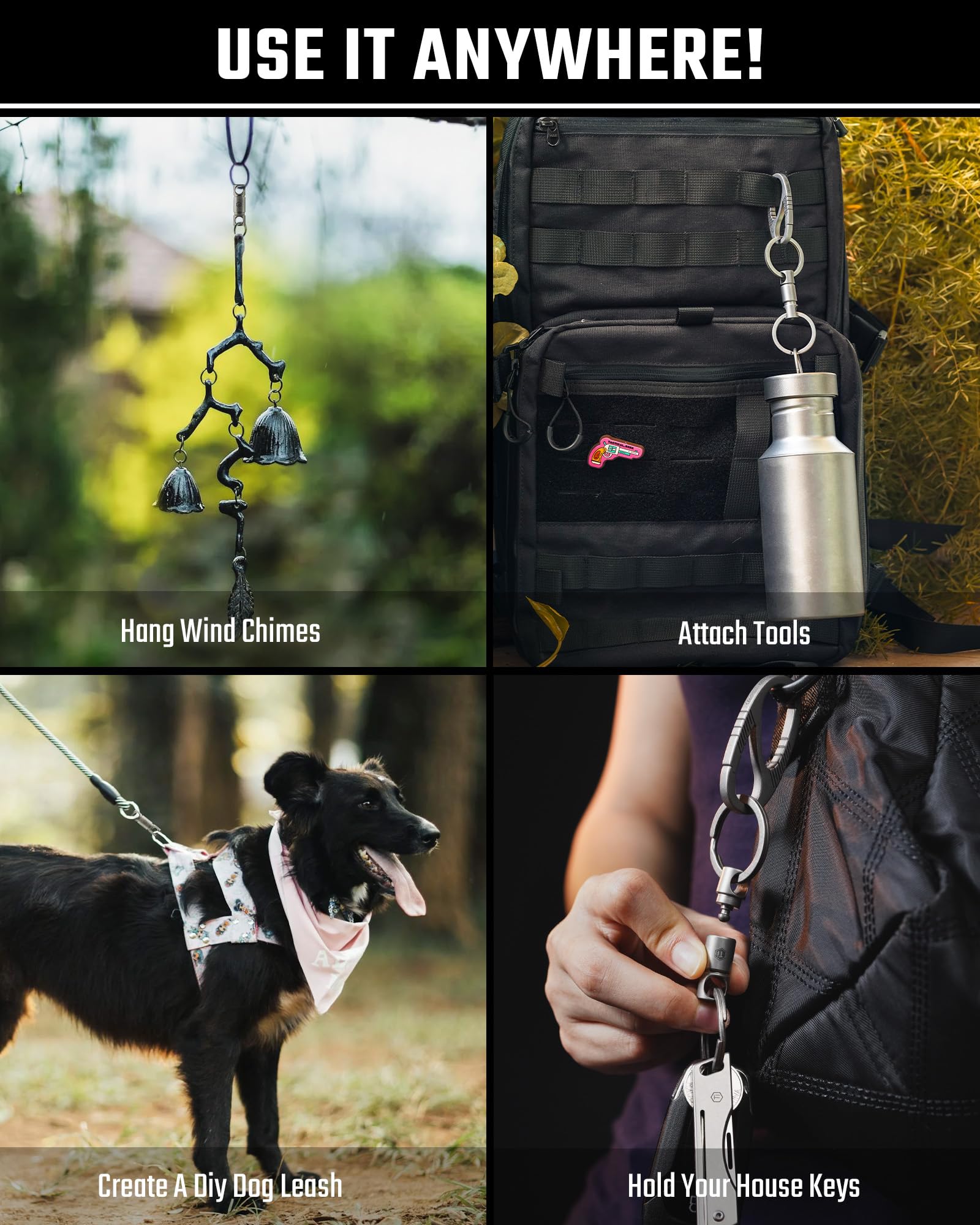 KeyUnity Connecteur porte-clés amovible, porte-clés pivotant à double extrémité en titane pour mousqueton