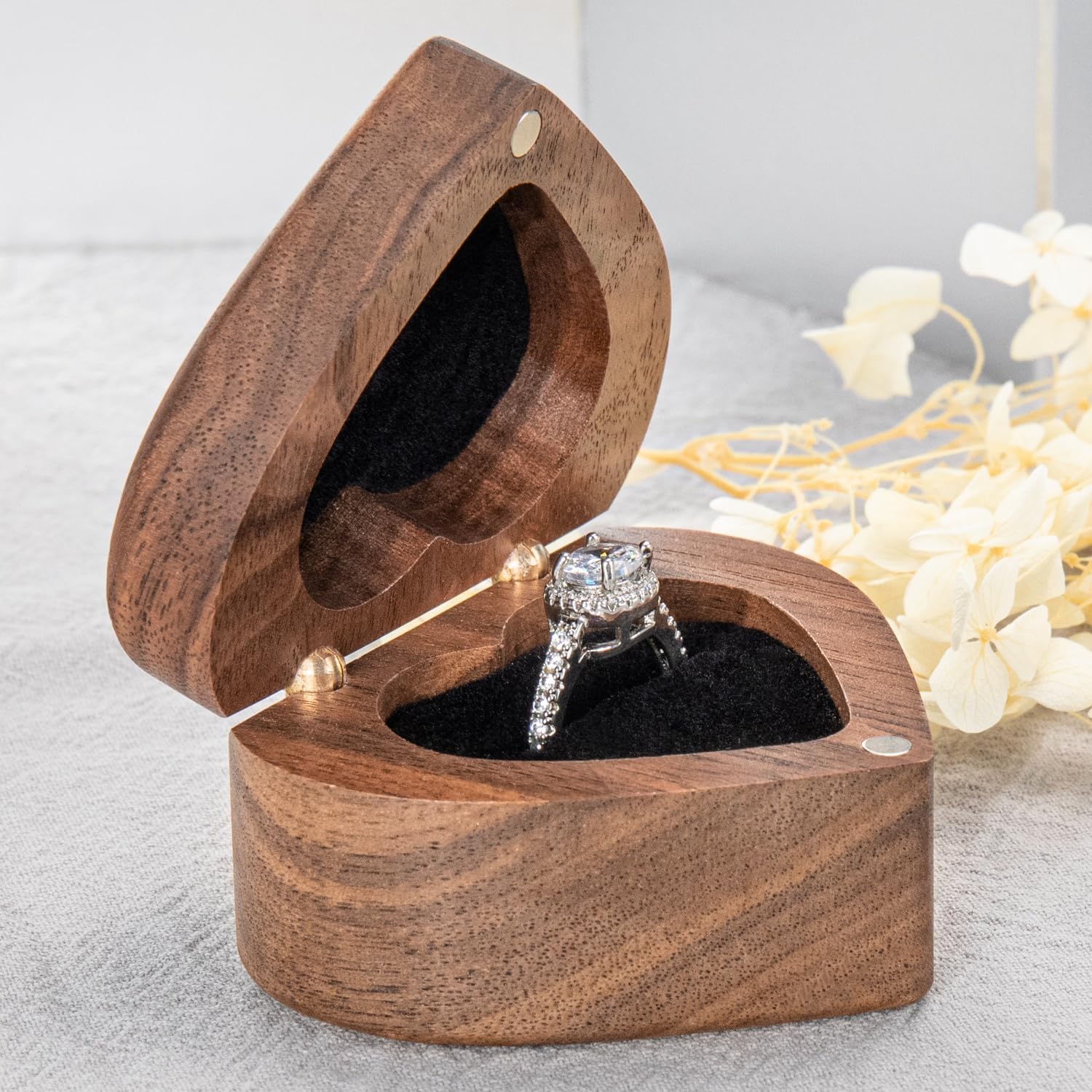 Engagement Proposal Ring Box Secret Slim Hidden Wooden Heart Shaped Engraved Case Ring Bearer Box Holder (Will you marry me) - Image 3