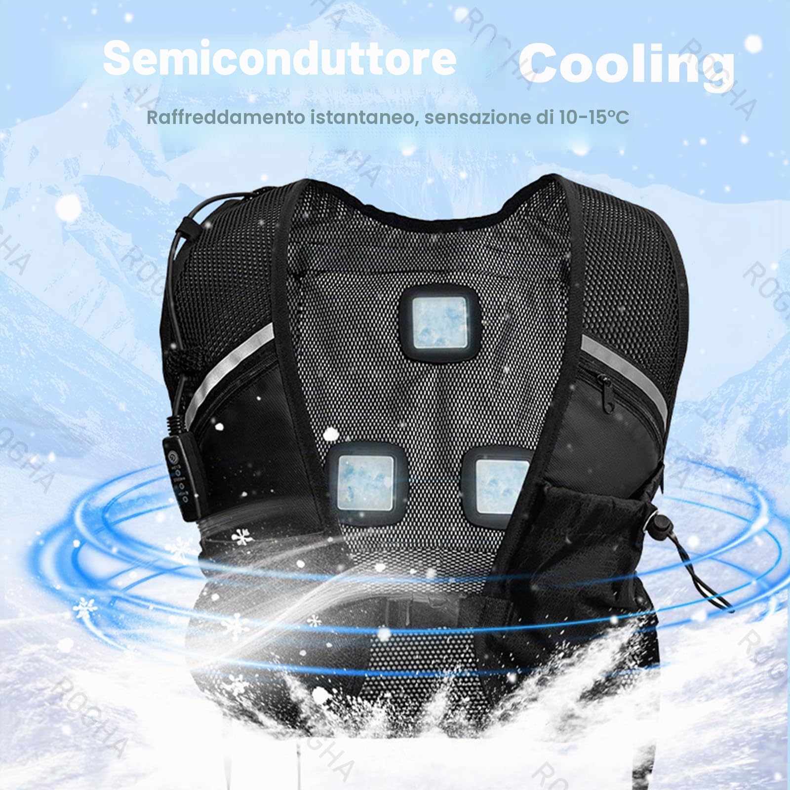 Gilet di Raffreddamento Estivo a Semiconduttore – Giacca Refrigerante per Ciclismo, Pesca e Tempo Libero con Ventola Integrata – 3 Livelli di Temperatura Regolabili– Lunga Autonomia della Batteria