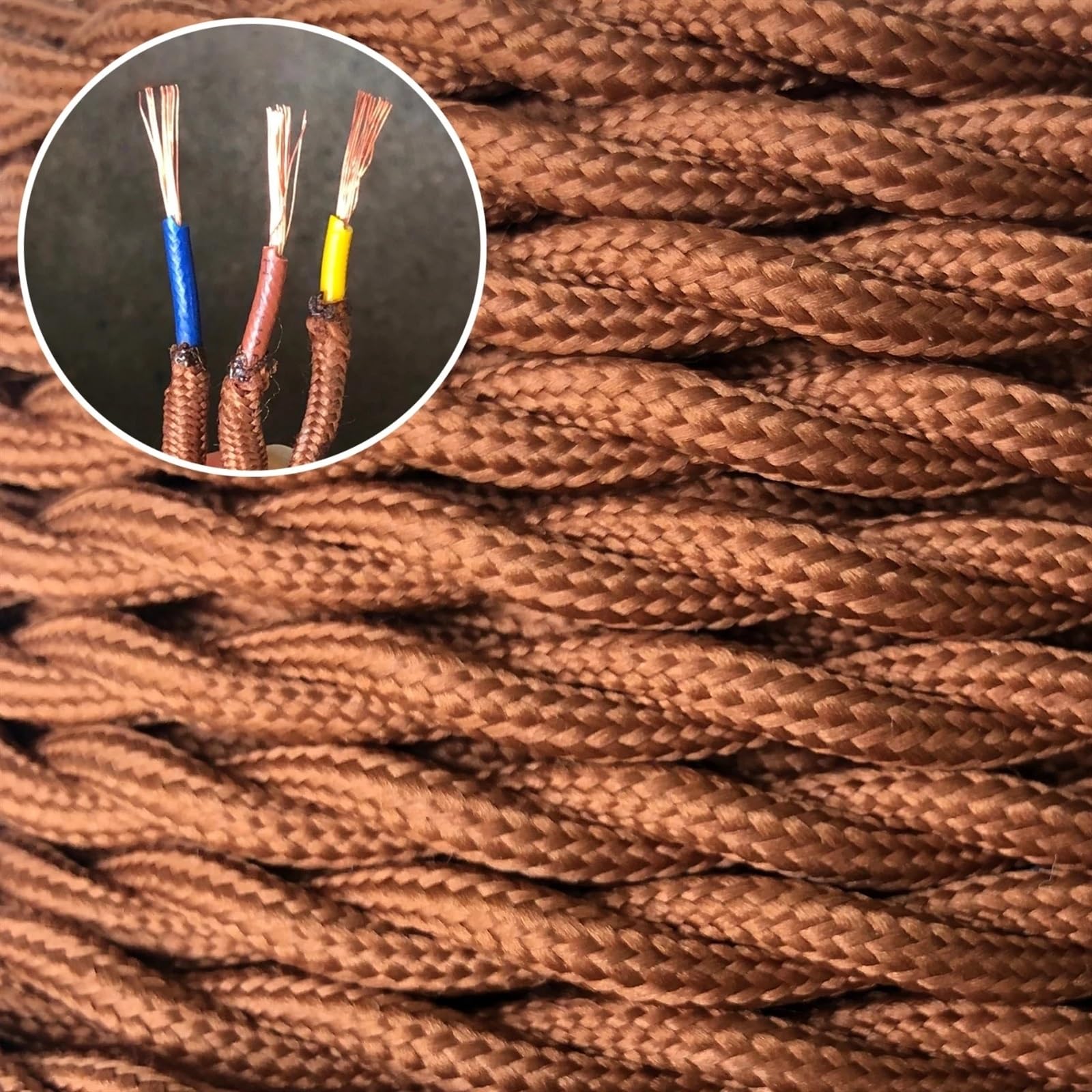 Cables y alambres de telas, Cable for Lámpara Colgante Trunking De 3 Núcleos Trenza Textil Cable Cuadrado De 3x0,75mm Multicolor 2-30m(Gold,5meter)