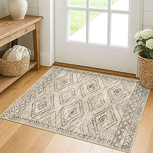 KILOCOCO Boho Entryway Rug 2x3 Printed Small Area Rug Indoor Door Mat Machine Washable Kitchen Rugs Super Soft Non Slip Throw Rugs for Entrance Geometric Laundry Room, Beige/Gray/Green