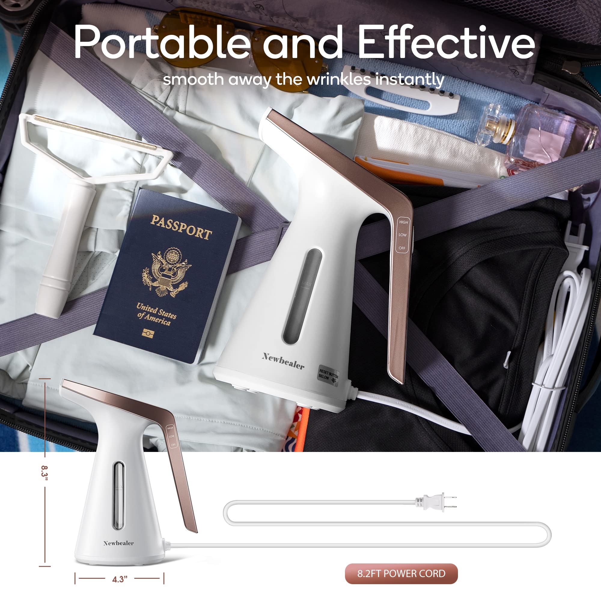 Newbealer Compact Fabric Steamer, 230ml Handheld Garment Wrinkle