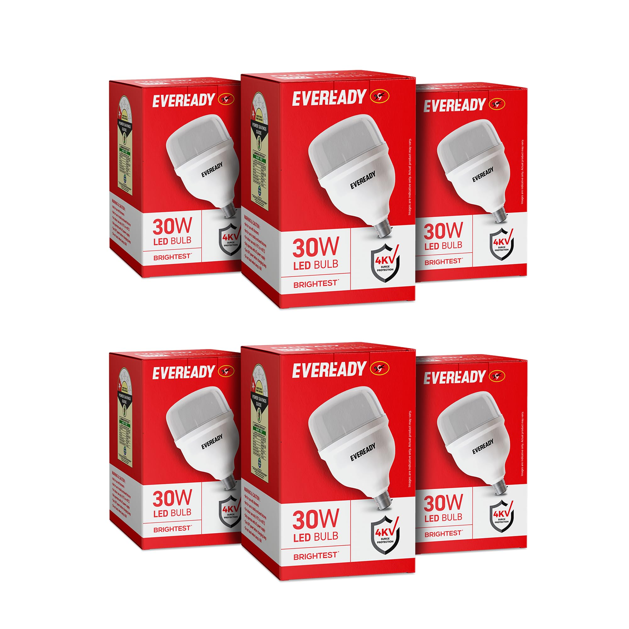 EVEREADY 30W LED Hammer Bulb, B22 Base, Cool Day Light (6500K), Pack of 6