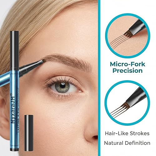 Miniatura 2 de Bolígrafo profesional de cejas de 4 puntas, lápiz líquido impermeable para cejas, negro, precisión de punta fina, larga duración, 0.3 onzas líquidas