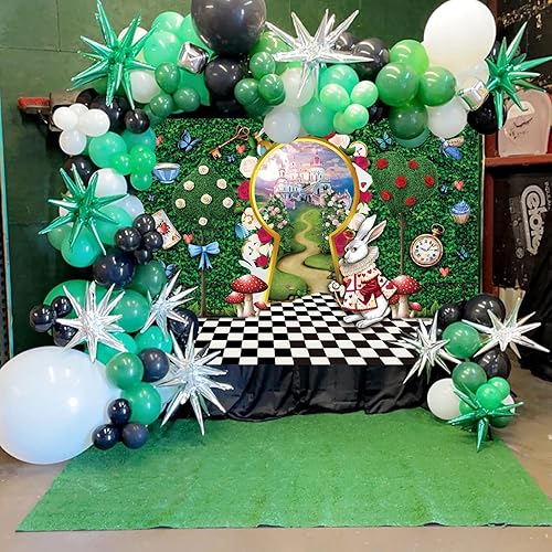 Miniatura 5 de Telón de fondo para fotografía del país de las maravillas de 7 x 5 pies, decoración de fiesta de té, cuento de hadas, castillo, conejo, hoja verde,