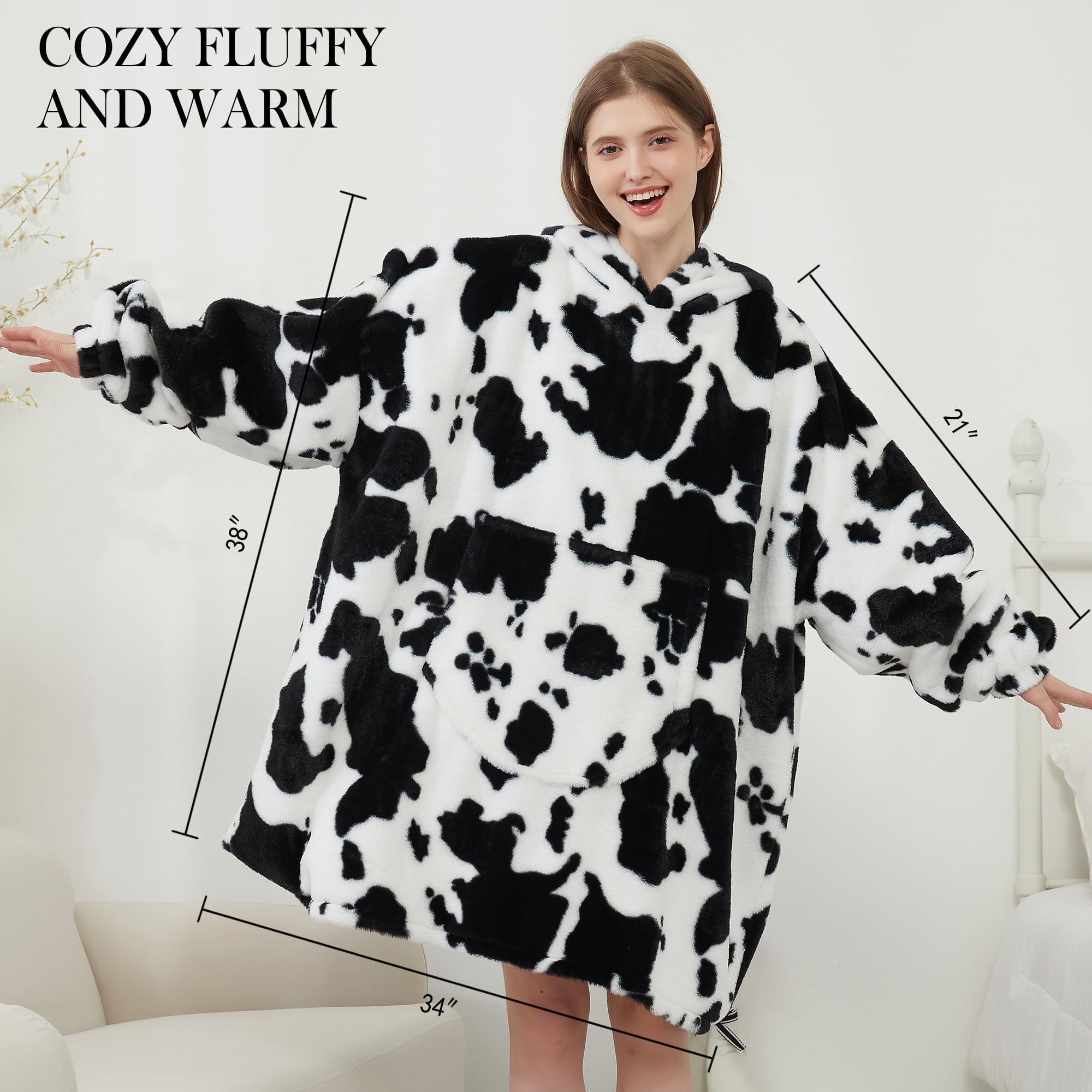 Viviland Felpa con cappuccio oversize super morbida, calda e confortevole, pullover gigante con grande tasca frontale, regalo per donne, uomini, adolescenti, stampa mucca