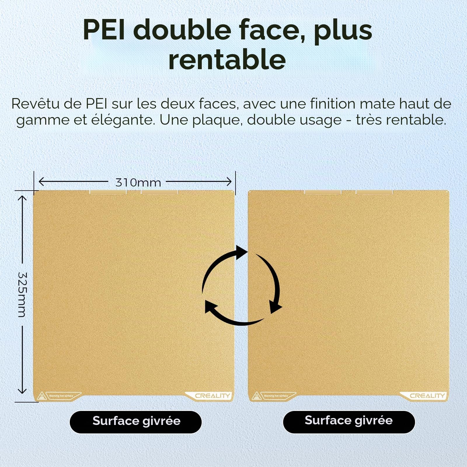 Plateau d'impression Creality K2 Pro, 325 × 310 mm, revêtement PEI K1 Max, plateau magnétique en acier à ressort, plateau texturé givré double face pour Ender 3 V3 Plus