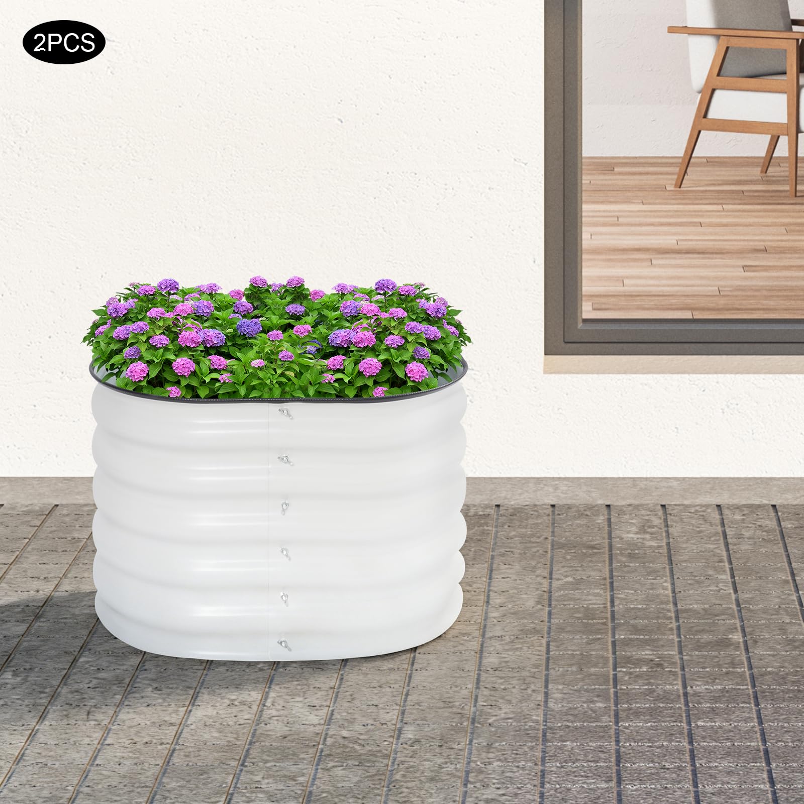 2 vasi da giardino, rotondi, per esterni, da giardino, per aiuole rialzate, ogni volume di 60 x 60 x 43 cm, le aiuole da giardino hanno un design di base aperto