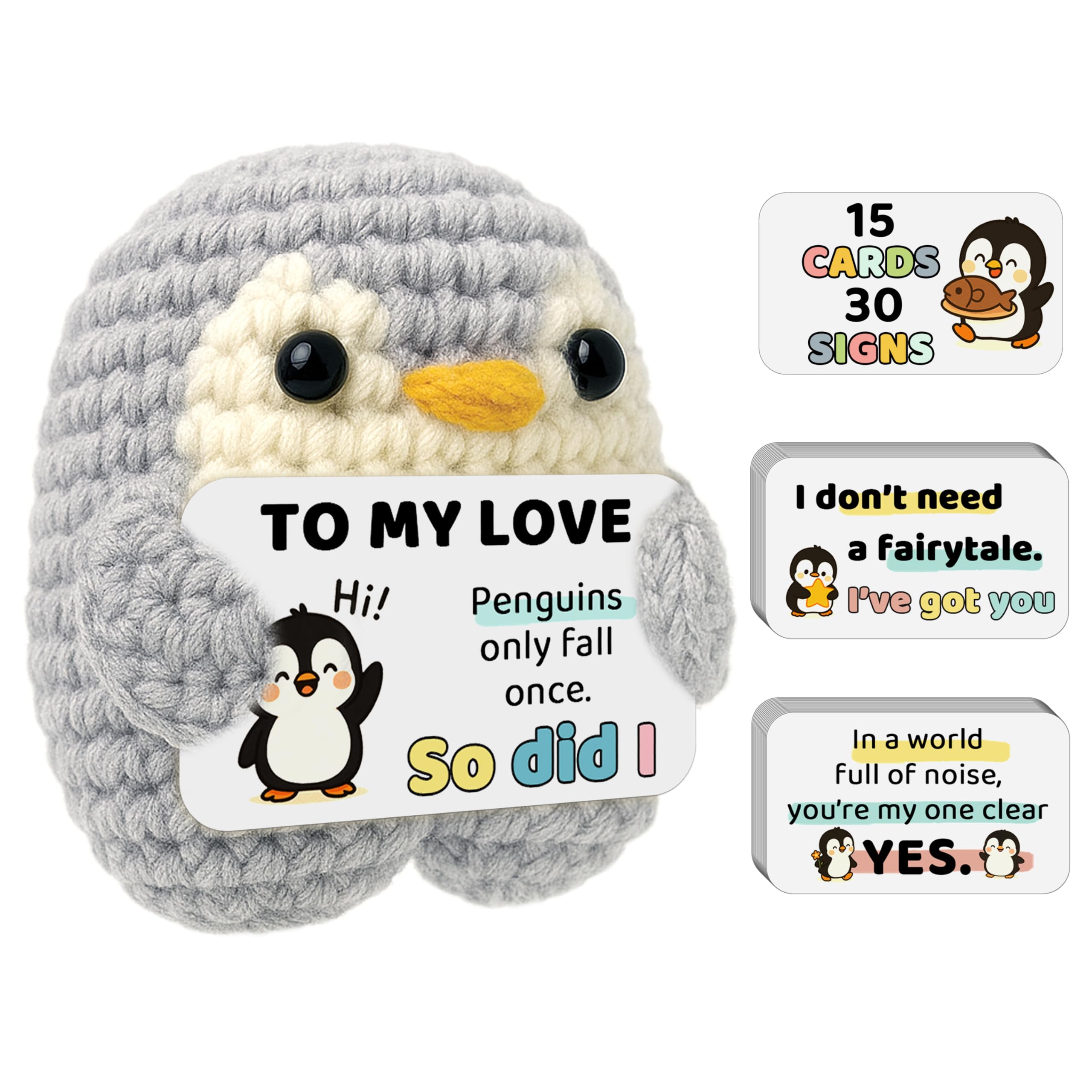 Love Romantic Gifts for Him Her Boyfriend Girlfriend, Crochet Penguin Anniversary Birthday Present for Women Men, Christmas Valentines Gift for Couples Wife Husband(grey penguin)