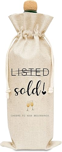 Bolsas de vino de regalo de inauguración de la casa, bolsa de regalo de lino de algodón con cordón de ajuste, regalos para el nuevo propietario o