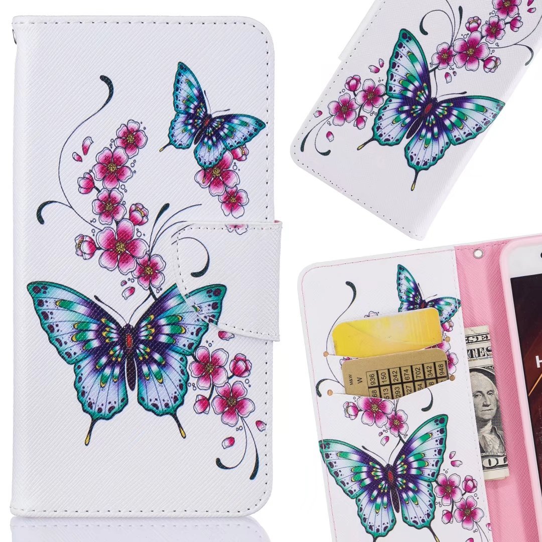 LEMORRY Huawei P9 lite Mini Case Leather Flip Wallet Pouch Slim Fit Bumper Protection Magnetic Strap Stand Card Slot Soft TPU Cover for P9 lite Mini/SLA-L02, SLA-L22, SLA-L03, Butterfly