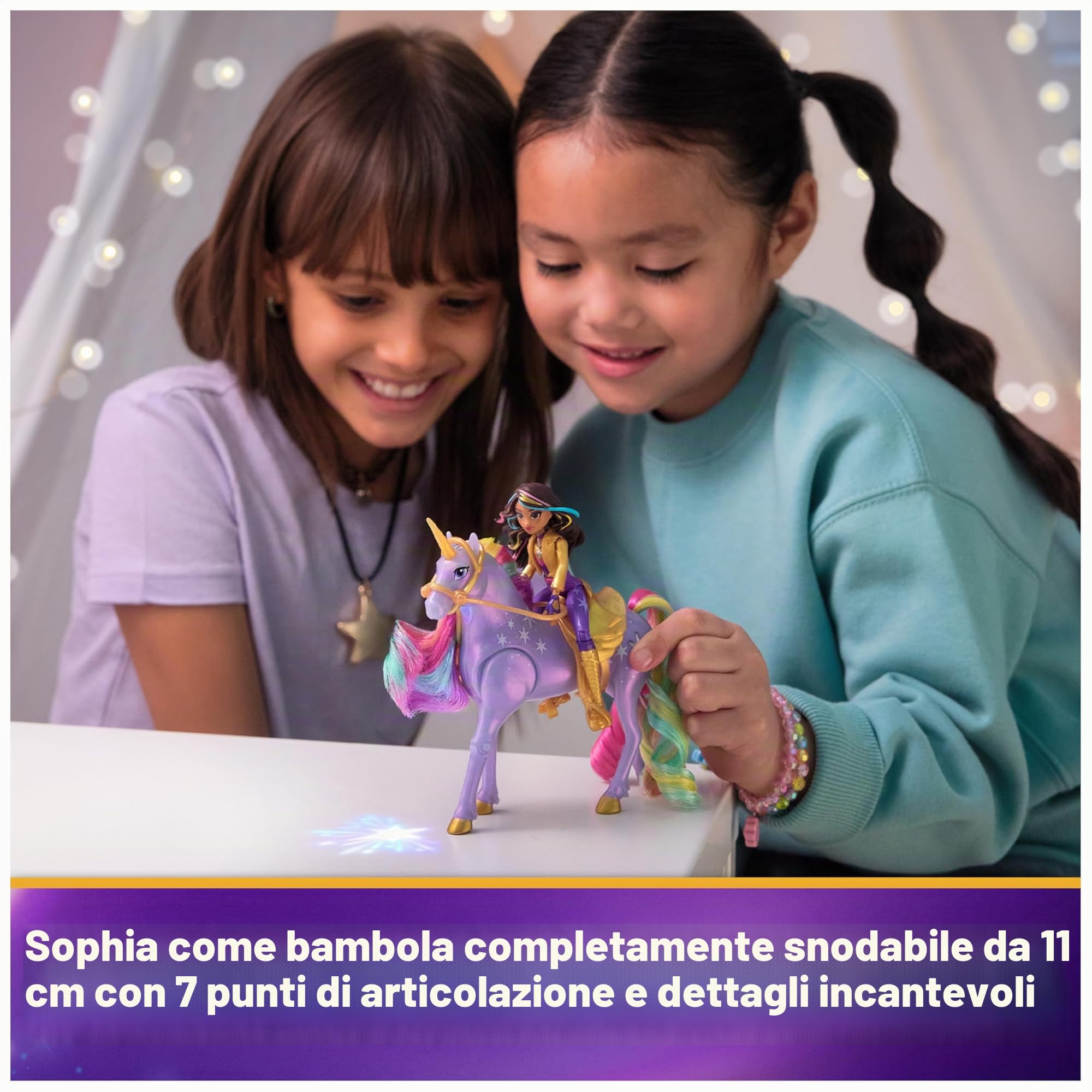 Unicorn Academy, Sophia & Light Magic Wildstar con Effetto Magica Luce dell’Arcobaleno, 2 Accessori per l'Equitazione, Bambole e Unicorni Giocattolo per Bambine, 4+ Anni