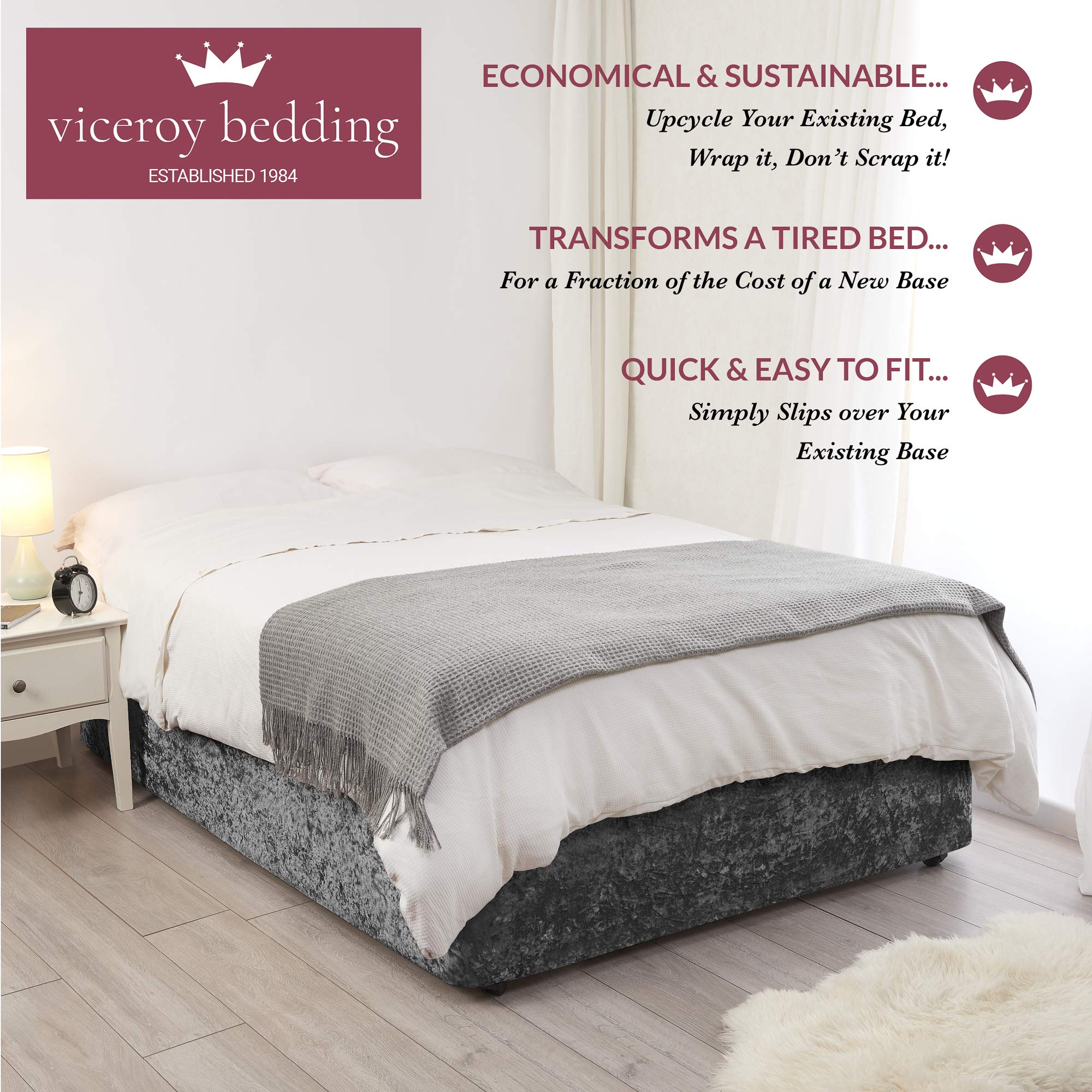 Buy viceroy bedding BED WRAP Crushed Velvet Divan Bed Base COVER
