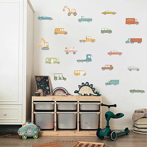 Calcomanías de pared para automóvil y camión, decoración de guardería, arte de pared de acuarela, calcomanía de habitación de niños, calcomanías de