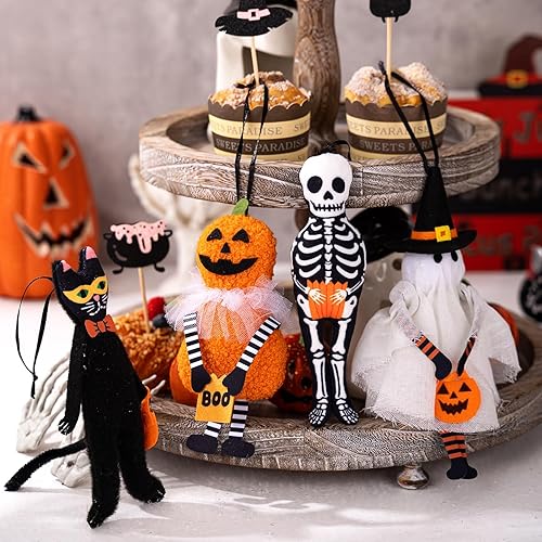 Miniatura 2 de Juego de 4 adornos para árbol de Halloween, gato negro, calabaza, esqueleto, fantasma, decoraciones colgantes para fiestas de vacaciones, decoración