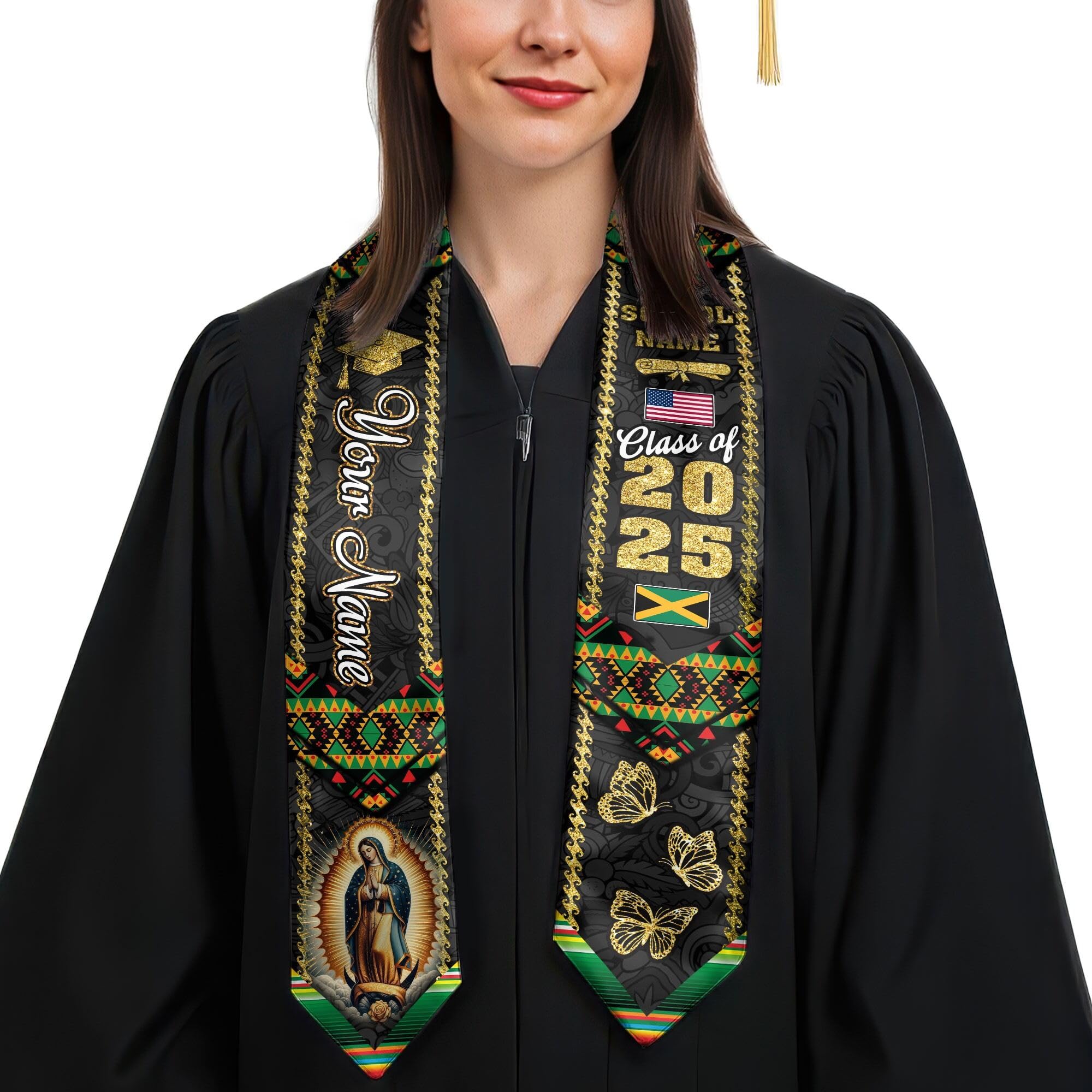 MonkeyVan Personalized Graduation Stole for Jamaica Senior, Jamaican Flag Graduation Sash Class of 2025 Grad Gifts S137