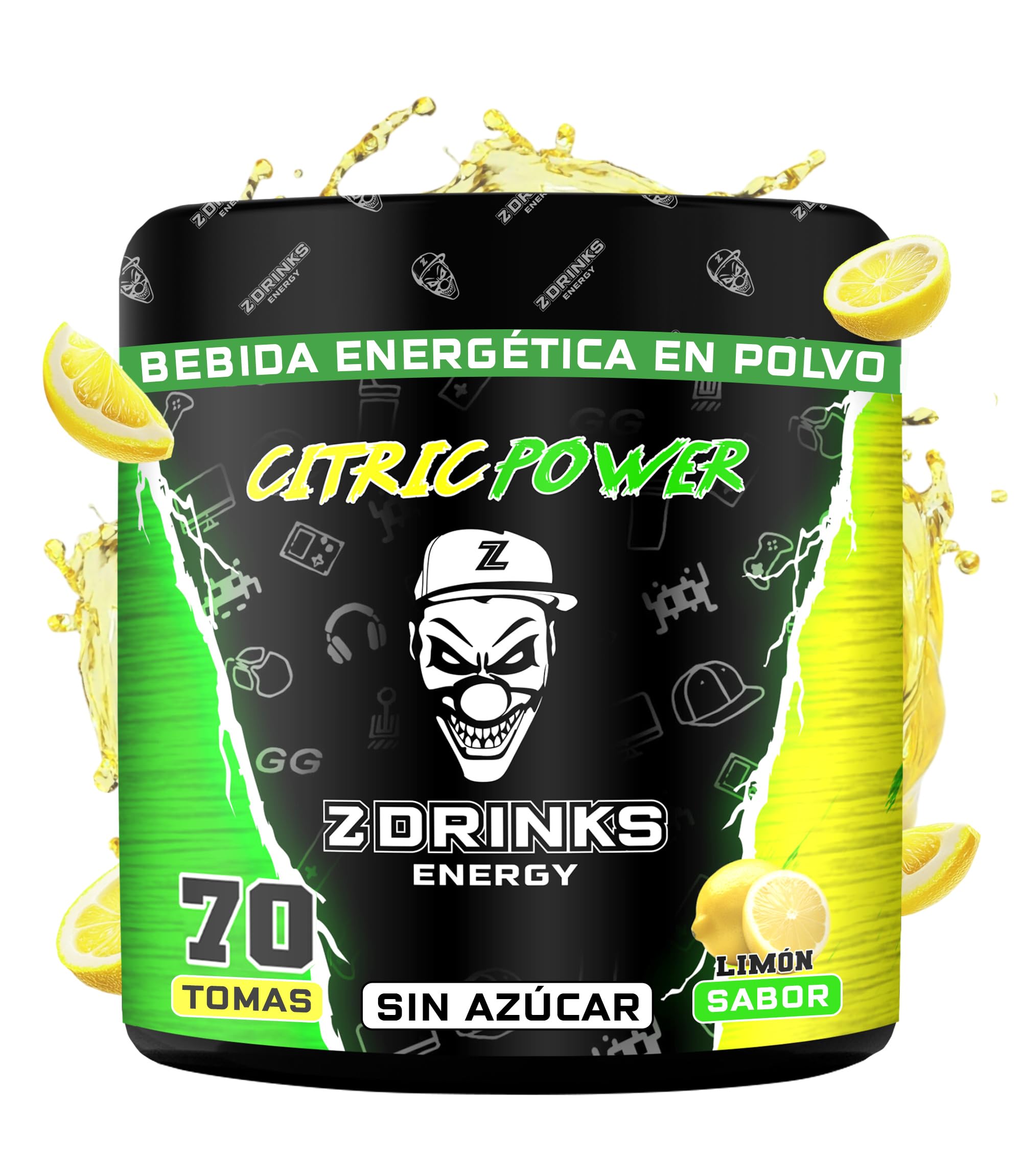 Z Drinks Energy Bebida Energética en Polvo 70 Servicios Sin Azúcar con Cafeína Minerales y Vitaminas Sabor Limón