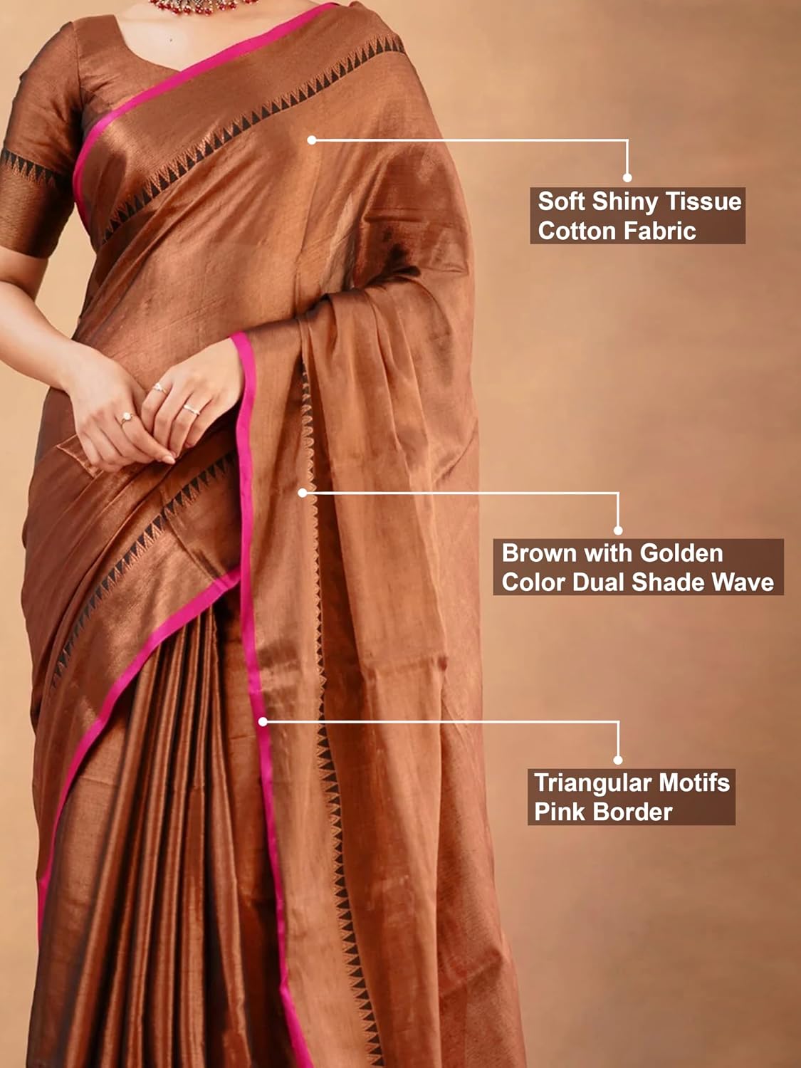TRENDMALLS Women's Pure Tissue Cotton Handloom South Style Saree with Unstitched Blouse Piece