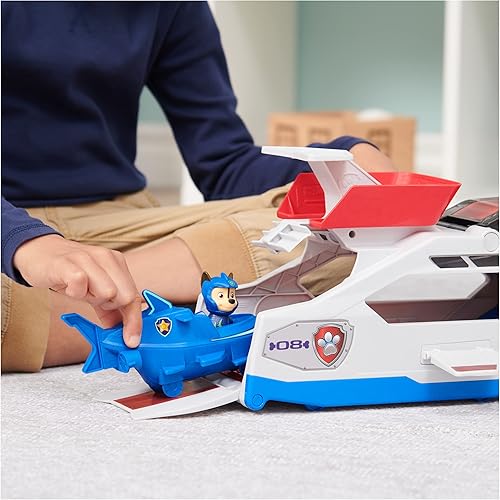 Miniatura 5 de Paw Patrol Aqua Pups - Vehículo de equipo de patrullero de ballenas con figura de acción Chase, coche de juguete y lanzador de vehículos, juguetes