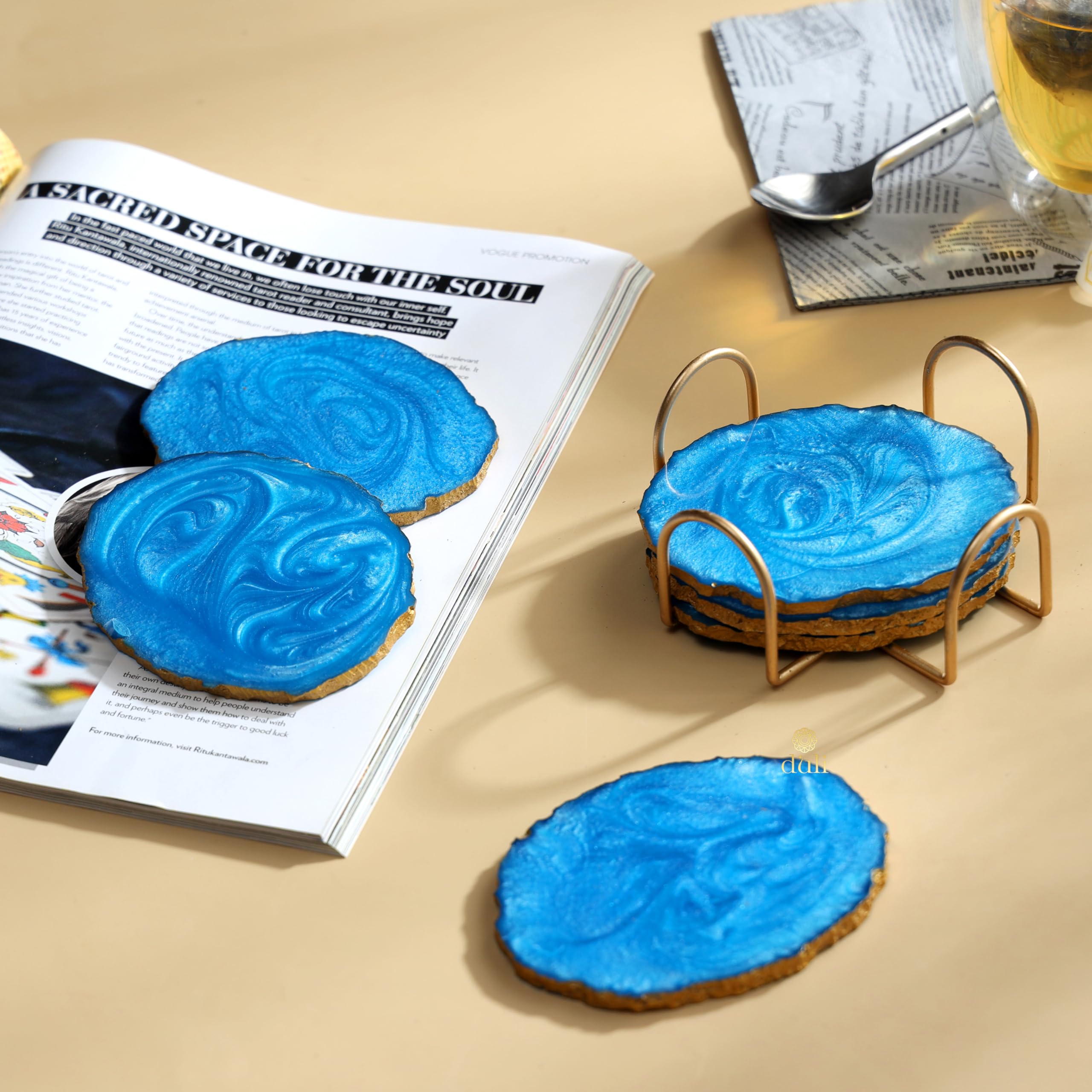 DULI Resin Coasters Set of 6 with Stand - Bar Wine Coasters for Table - Set of 6 Classy Yet Stylist Handmade Marble Stone Coaster Set with Holder (ResinCoasterW/G-Stand: Oceanblue) (B0CWXS5CXP) Amazon Price History, Amazon Price Tracker