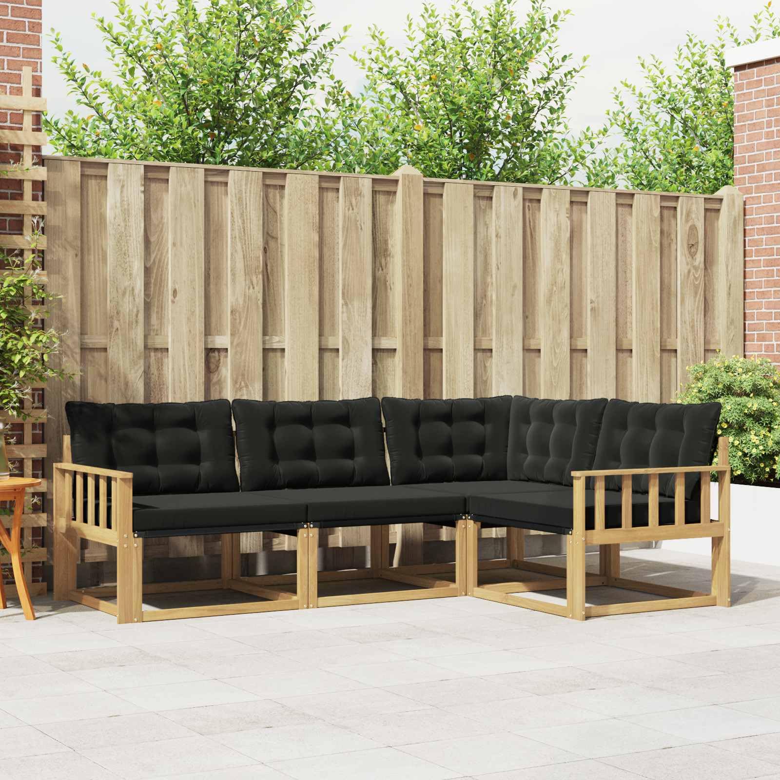 Canapé d'extérieur en acacia massif 4 pièces salon de jardin modulaire blanc et noir avec coussins