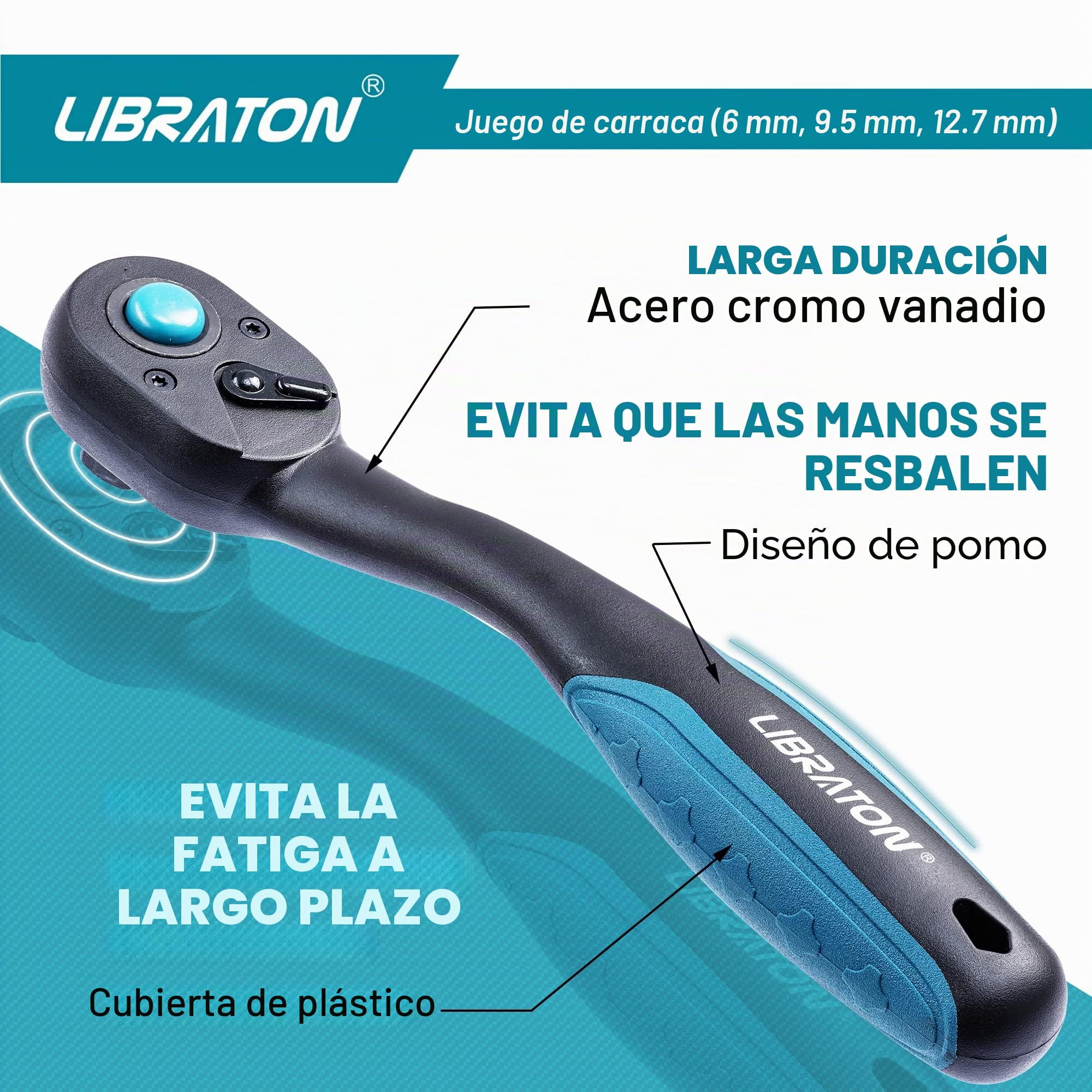 LIBRATON Trinquete Reversible, Trinquete Mango de Liberación Rápida, Juego de 3 piezas de trinquete de 1/2 "3/8" 1/4", 72 Dientes, para Reparación de Automóviles