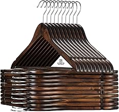 GINOYA BROTHERS Walnut Wooden Suit Hangers 6 Pack with Non Slip Pants Bar - Smooth Finish Solid Wood Coat Hanger for Camisole, Jacket, Pant, Dress Clothes Hangers