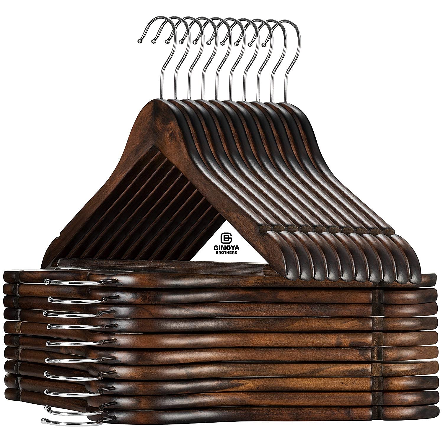 GINOYA BROTHERS Walnut Wooden Suit Hangers 40 Pack with Non Slip Pants Bar - Smooth Finish Solid Wood Coat Hanger for Camisole, Jacket, Pant, Dress Clothes Hangers (B094N1LYW8) Amazon Price History, Amazon Price Tracker