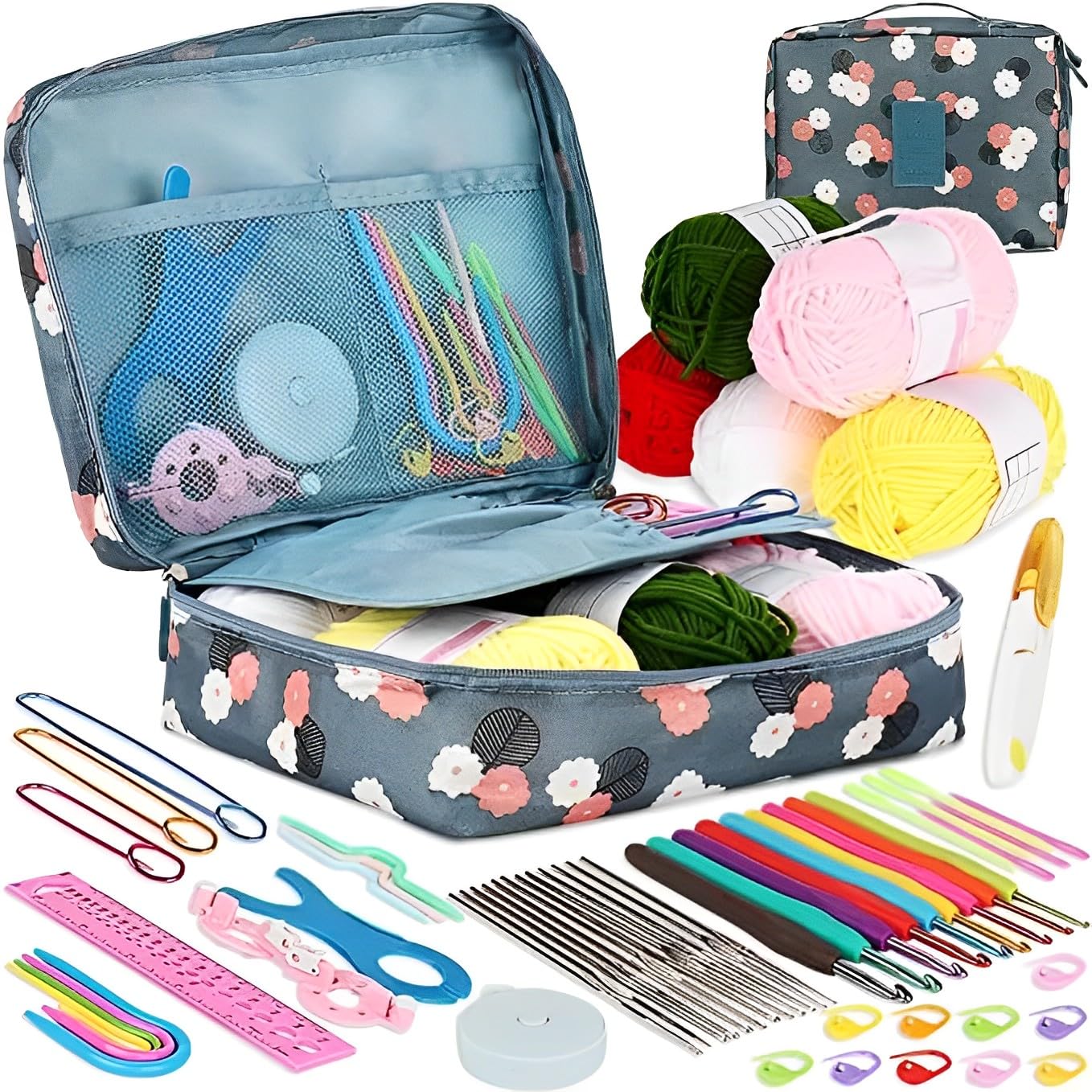 Spicy Little Things Complete Crochet Kit for Beginners & Adults | Crochet Set with Crochet Yarn and Crochet Hook Set | 59 Pieces Easy Crochet Set for Adults with Carry Bag