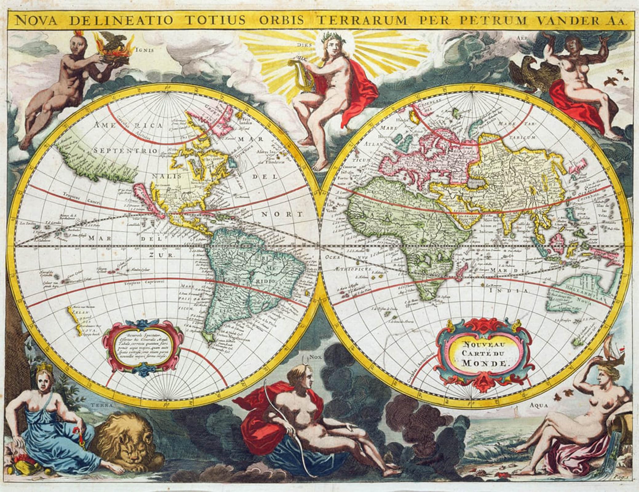 SERENDIPITP Vintage Wall Art Canvas Nordic Poster Canvas Print Picture World Map by Pieter Van Der Aa Wall Art Poster for Home Decor 60x90cm