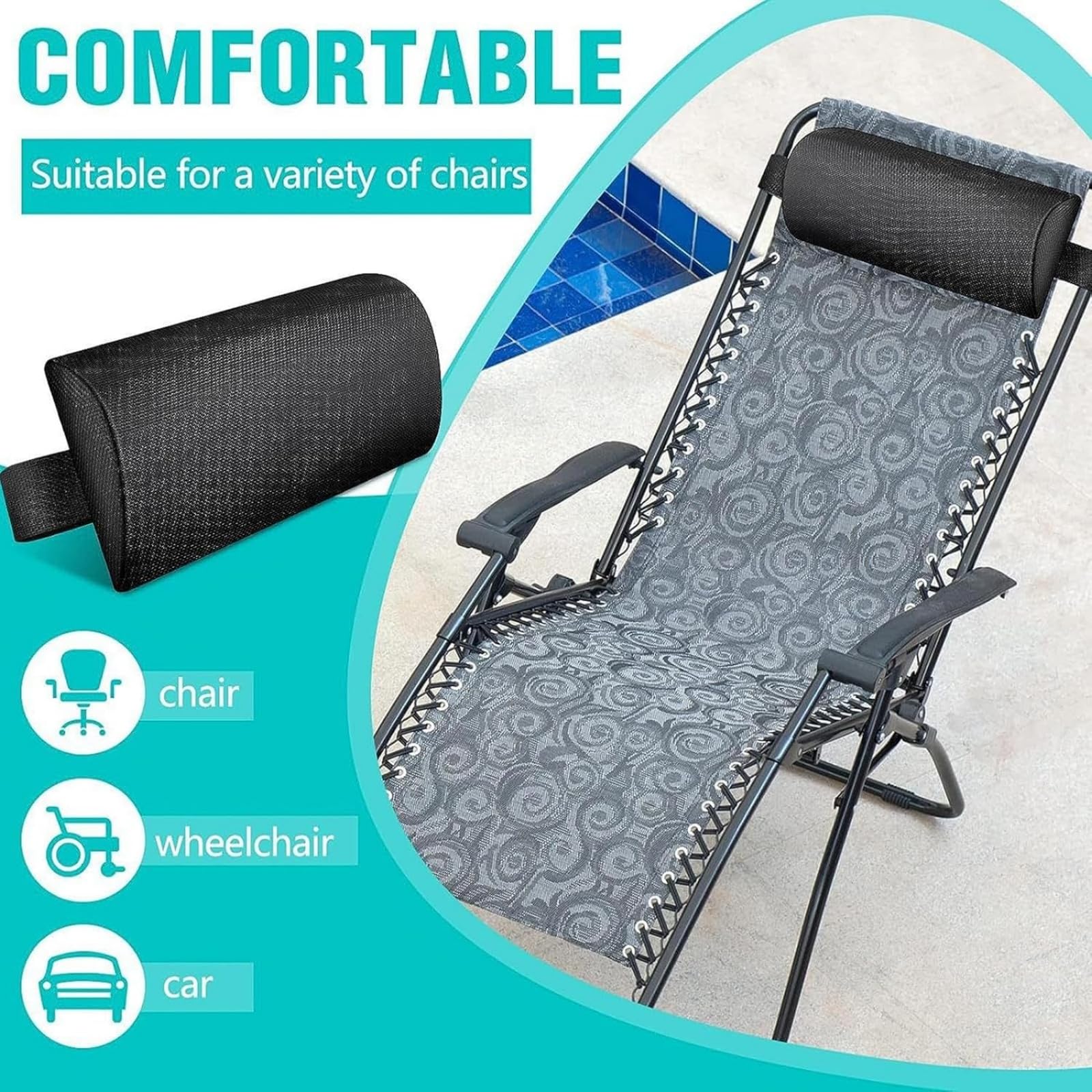 Confezione da 2 Poggiatesta Sdraio Prendisole per Sedia a Sdraio, Cuscino Poggiatesta Esterno impermeabile con Elastica Regolabile per Arredamento da Giardino (36 * 17 * 6cm,Grigio Argento)