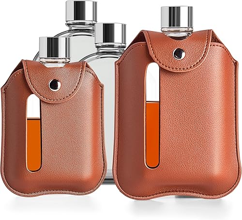 Delove Moderno frasco de cristal con funda de cuero extraíble, frasco de whisky duradero para hombres y mujeres, frasco de vidrio de cuero para